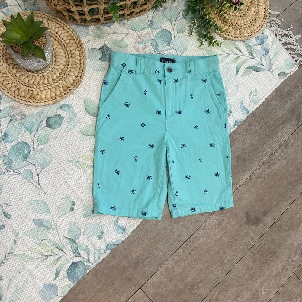 Place Aqua Nautical Print Shorts Anchor Crab Boys Size 10